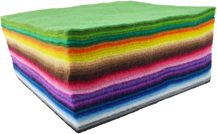 flic-flac 42pcs1.4mm Thick Soft Felt Fabric Sheet Assorted Color Felt Pack DIY Craft Sewing Squares Nonwoven Patchwork (25cm * 25cm)