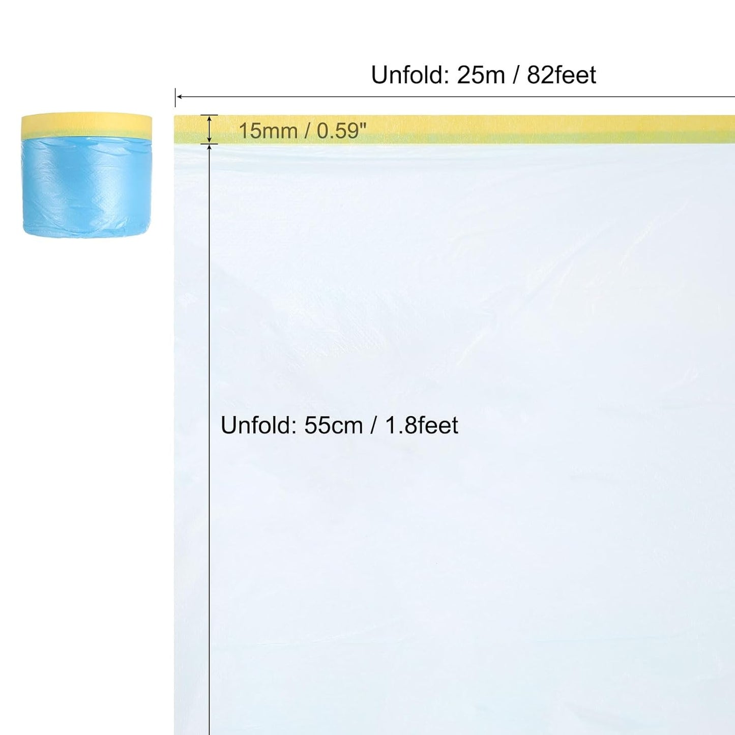 uxcell Pre-Taped Masking Film, 1.8ft x 82ft Plastic Paint Drop Cloth with Medium-Tack Painters Tape for Painting Spraying Protection Blue Film 3Pcs