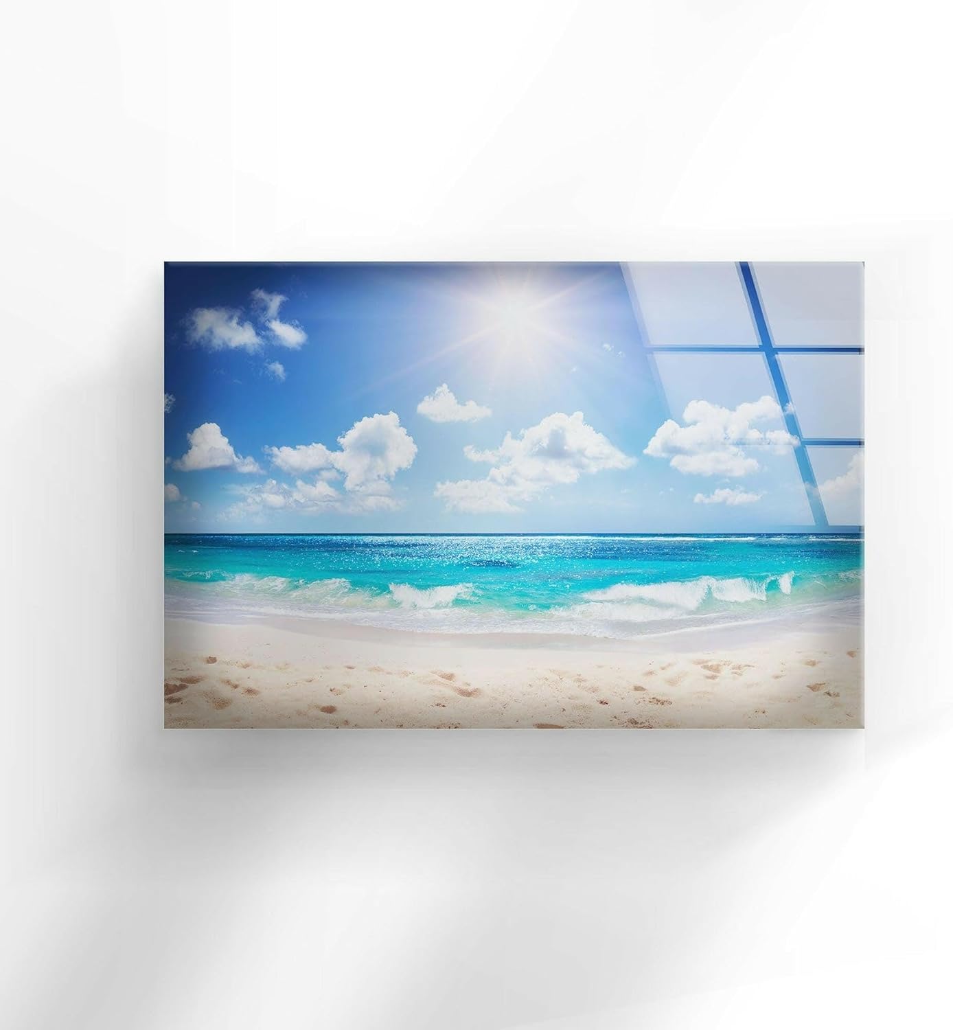 My Photostation.com Round 24'' Summer Beach Landscape Glass Wall ArtTempered Glass Printing Wall Decor Large Wall Art Wall Hangings