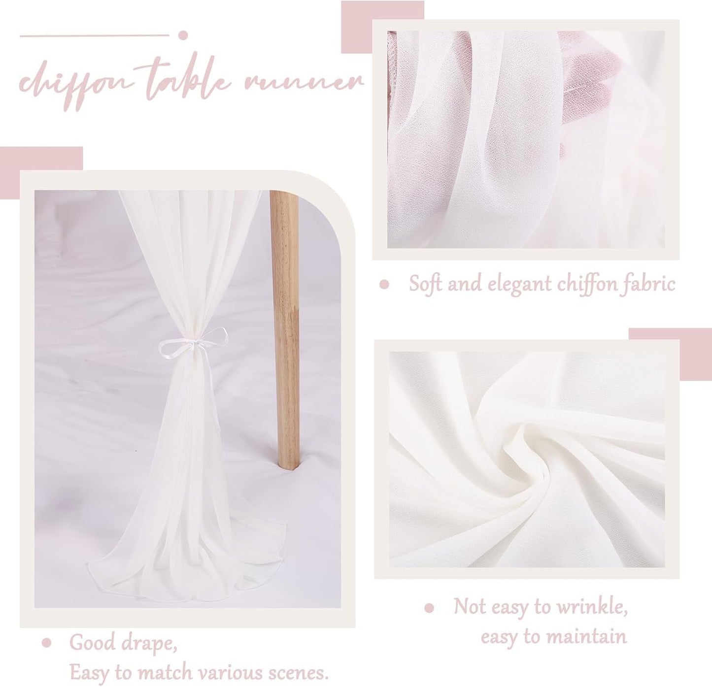 Snow White Chiffon Table Runners 10 FT Chiffon Cloth Runner for Wedding Party 12 x 120 Inches Sheer Boho Rustic Gauze Home Decor Restaurant Elegant Fabric Tabletop Runner Decorations