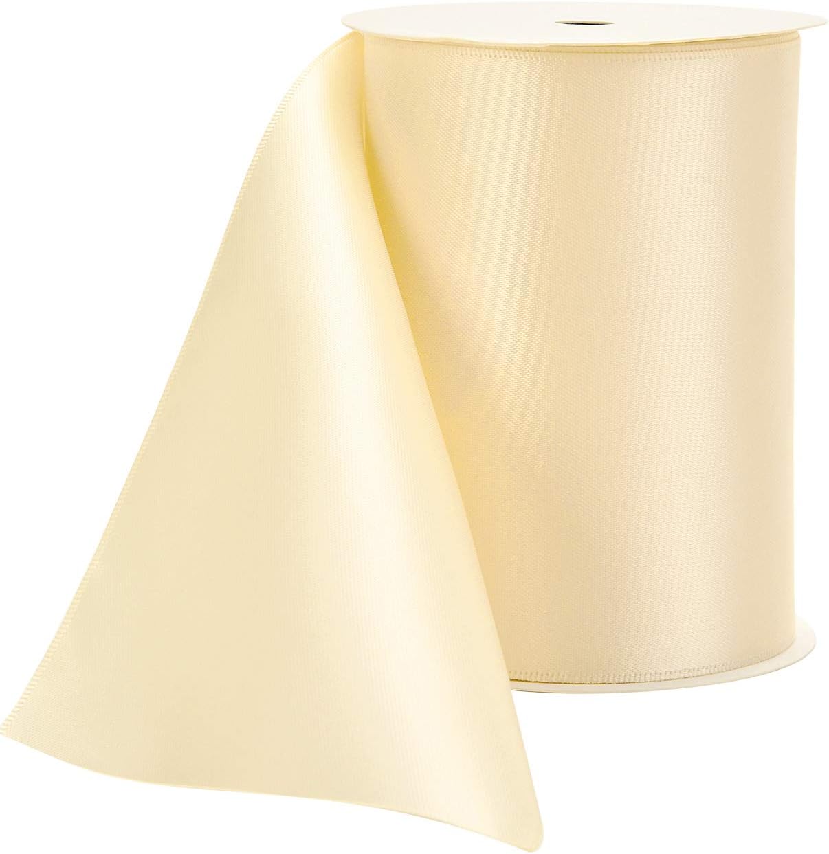 YAMA Double Face Satin Ribbon Roll - 4 inch Wide Solid Color Craft Ribbon, Great for Chair Sash,Making Bow, Sewing and Wedding Bouquet- 5 Yard/Spool, Ivory