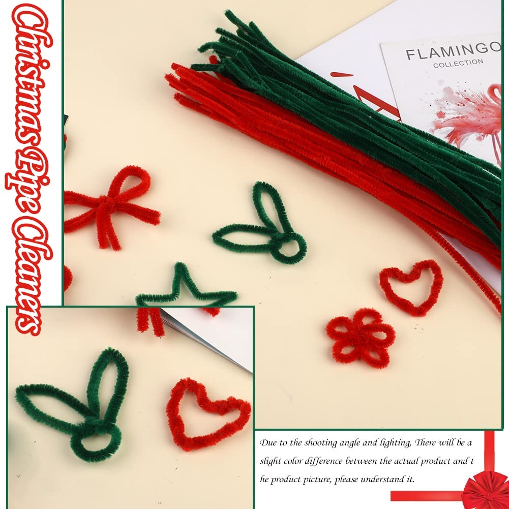 200 Pieces Christmas Pipe Cleaners, Craft Pipe Cleaners, Pipe Cleaners Chenille Stem, Pipe Cleaners Bulk,Art Pipe Cleaners for Creative Christmas Decoration Supplies Arts and Crafts Project