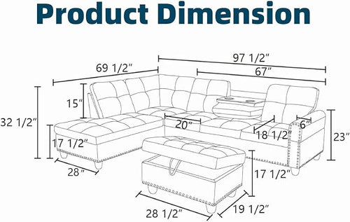 97.5" Yellow L Shaped Couch Set Leather, Modular Sectional Couches - Image 2