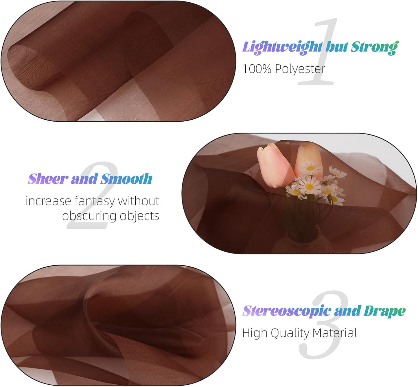 Crystal Organza Fabric Tulle 11 Inch by 50 Yards Sheer Tulle Rolls for DIY Craft Wedding Party Baby Shower Decor Gift Wrapping Party Supplies (Brown)