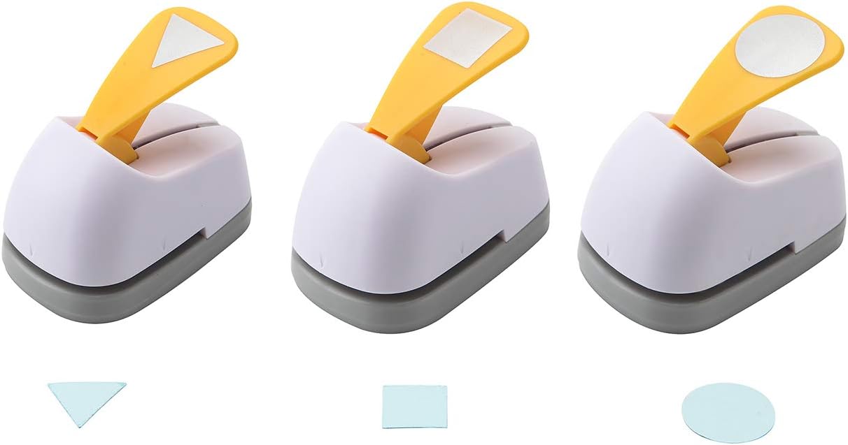 Craft Lever Punch DIY Handmade Craft Punch Paper Punch for Festival and Greeting Card Making Ten Shapes Choices (White 0.7X0.7inch square-1inch Circle-0.75inch Triangle)