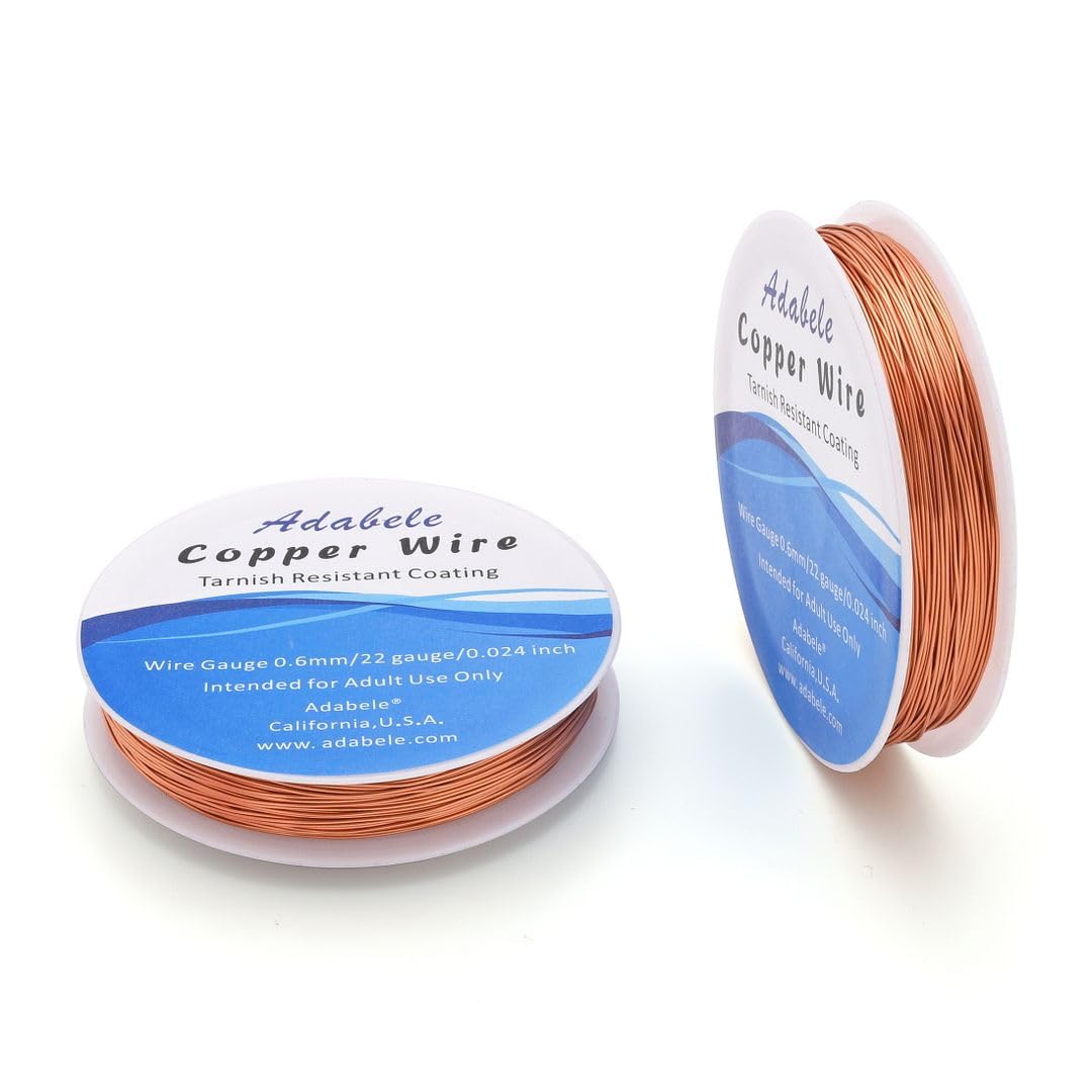 Adabele 124 Feet Premium Tarnish Resistant Round Bare Raw Jewelry Copper Wire Beading Wire Spool Bulk (0.6mm/22 Gauge) for DIY Craft Jewelry Making BF287-6