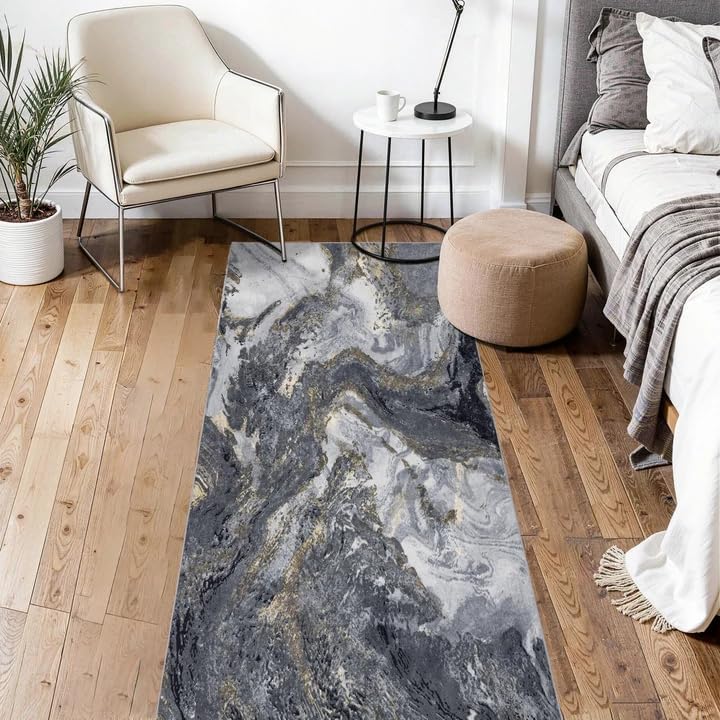 Abstract 2x6 Runner Rug for Entryway: Modern Black Rug for Kitchen Bedside - Image 3