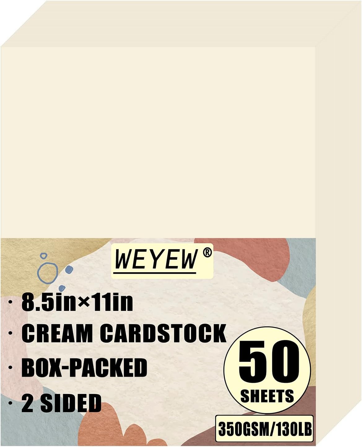 50 Sheets 130lb Cream Cardstock, 8.5" x 11", Premium Heavyweight Card Stock Blank Invitation Paper Greeting Cards DIY Craft Card Making, 130LB Cover 350 GSM