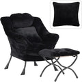 Lazy Chair with Ottoman, Large Black Accent Chair with Ottoman and FA Throw by HomeEastllyHome