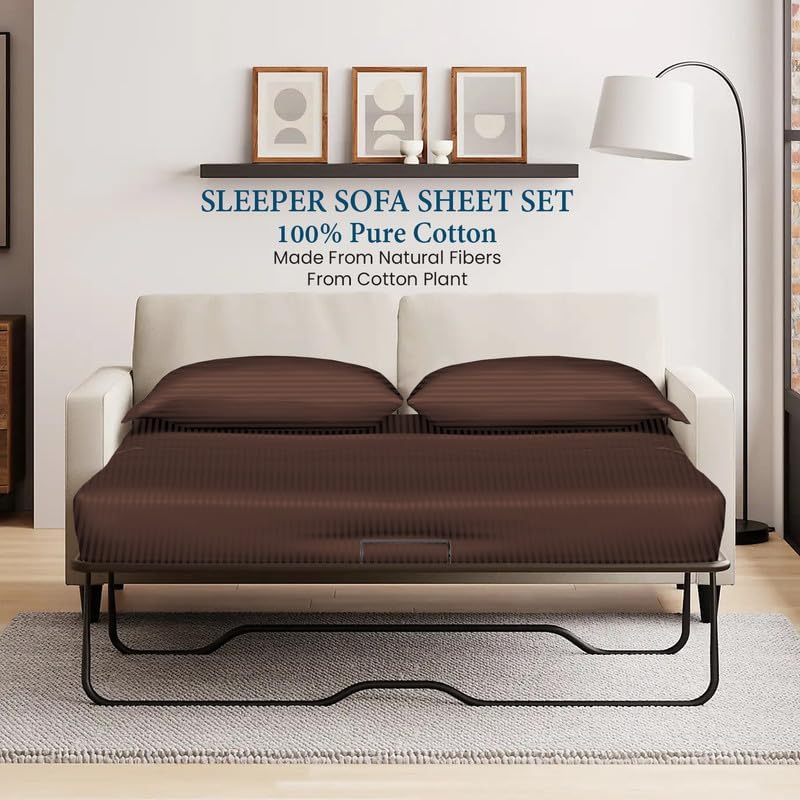 800 Series 100% Egyptian Cotton Sleeper Sofa Bed Sheet Set Stripe Twin Size - Image 2