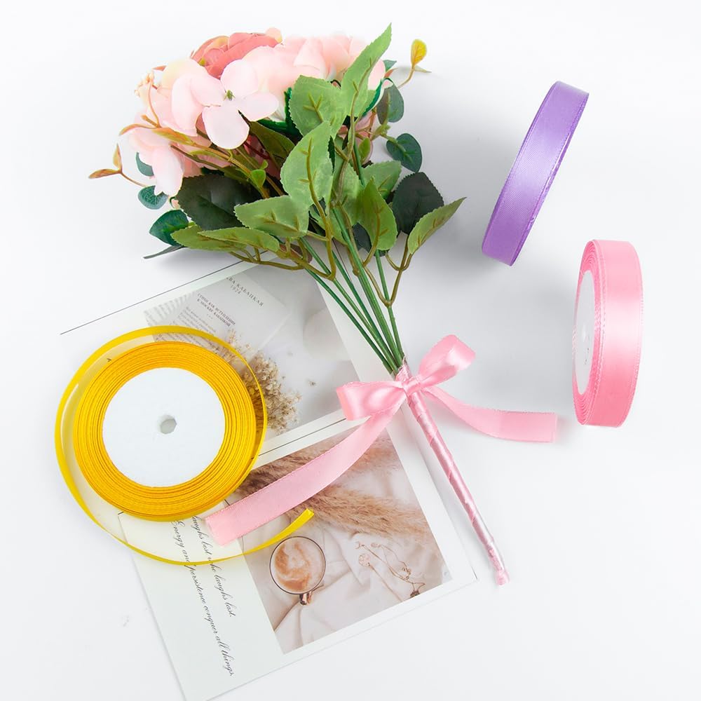 KMER LIFE Solid Color Light Pink Satin Ribbon, 3/8 Inches x 25 Yards Fabric Satin Ribbon for Gift Wrapping, Crafts, Hair Bows Making, Wreath, Wedding Party Decoration and Other Sewing Projects
