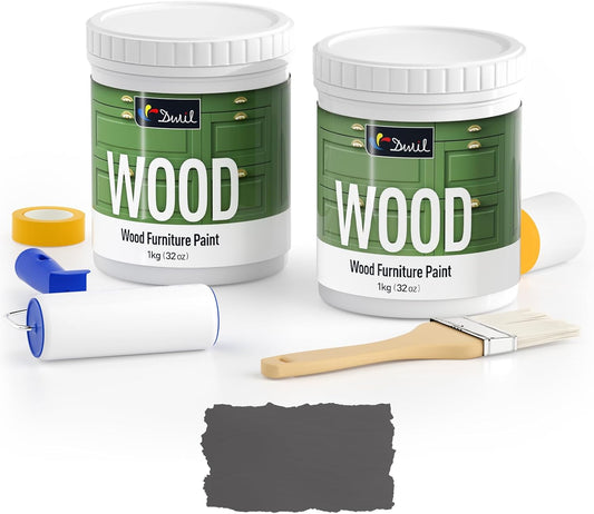 DWIL Matte Finish Furniture Paint - 64 Oz Wood Paint for Cabinets, Doors, Tables, and Dressers Refinishing - Water-Based, Non-Toxic & Odorless, Easy to Apply(Anthracite Gray)-With Tools