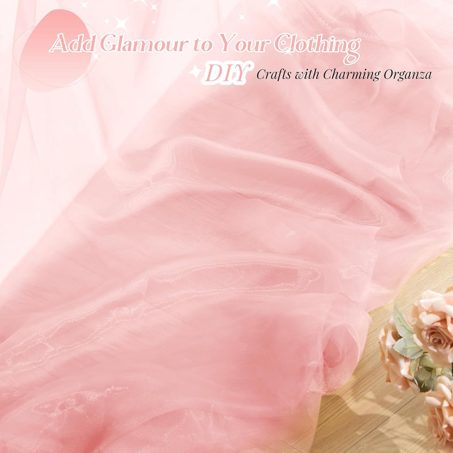 P Pothuiny Sheer Organza Fabric by The Yard, 1 Yard x 60 Inch Wide Bridal Light Pink Organza Tulle Fabric Roll Shiny Gauze Fashion Dress Sewing Craft for Wedding Party Decorations Backdrop