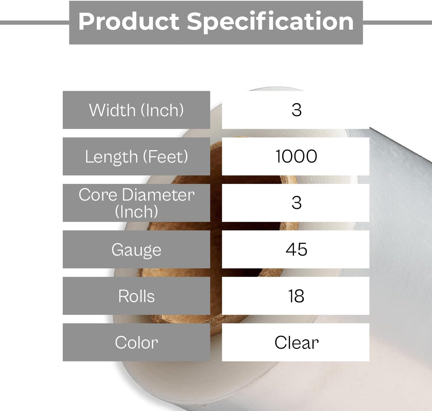 PSBM Mini Stretch Wrap with Handle, 18 Pack, 3 Inch x 1000 Feet, 45 Gauge, Clear High Performance Small Plastic Cling Film for Pallets Moving Storing
