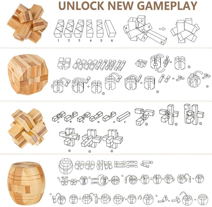 VolksRose 15pcs Wooden Brain Teaser Puzzles, IQ Challenge Puzzle Games, Logic Smart Mind Puzzle Box Lock Toy Removing Assembling 3D Small Puzzle Gift Set for Adults Teenagers Kids, 1.8inch 4.5cm