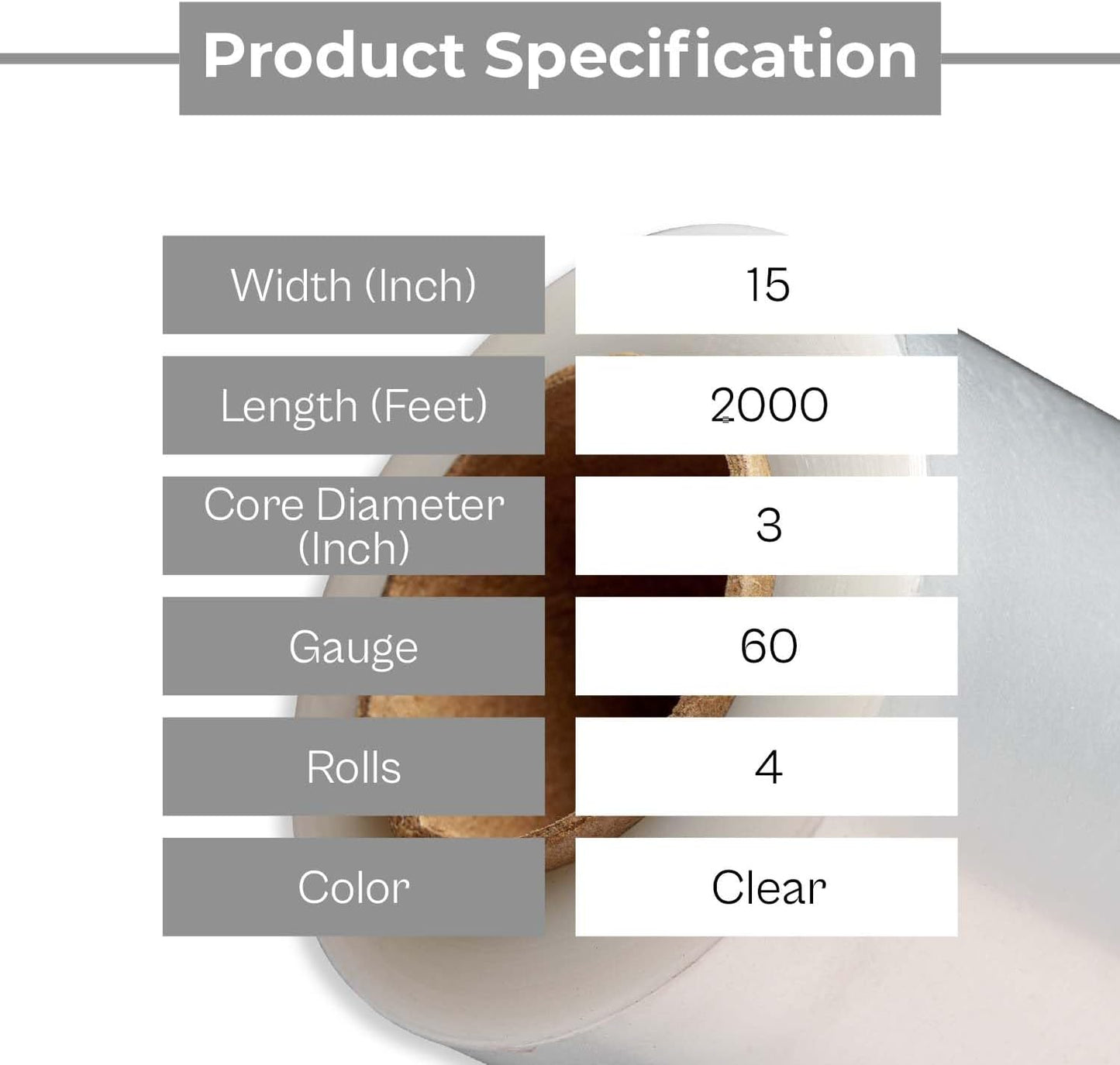 PSBM Stretch Wrap, 4 Pack, 15 Inch x 2000 Feet, 60 Gauge, Clear Plastic Cling, Cast Hand Stretch Film Rolls for Packaging Moving Packing Pallets