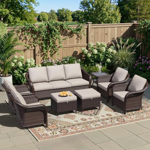 8 Piece Patio Wicker Conversation Set, All-Weather Use Outdoor Wicker Sofa by Qsoer