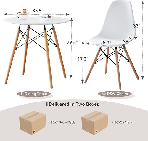 5-Piece Round Dining Table Set, Small 35.5" Kitchen Table Chairs Set of 4 Space - Image 2