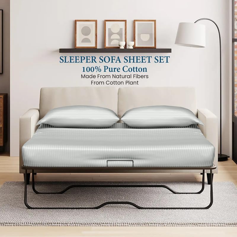 800 Series 100% Egyptian Cotton Sleeper Sofa Bed Sheet Set Stripe Full Size - Image 2