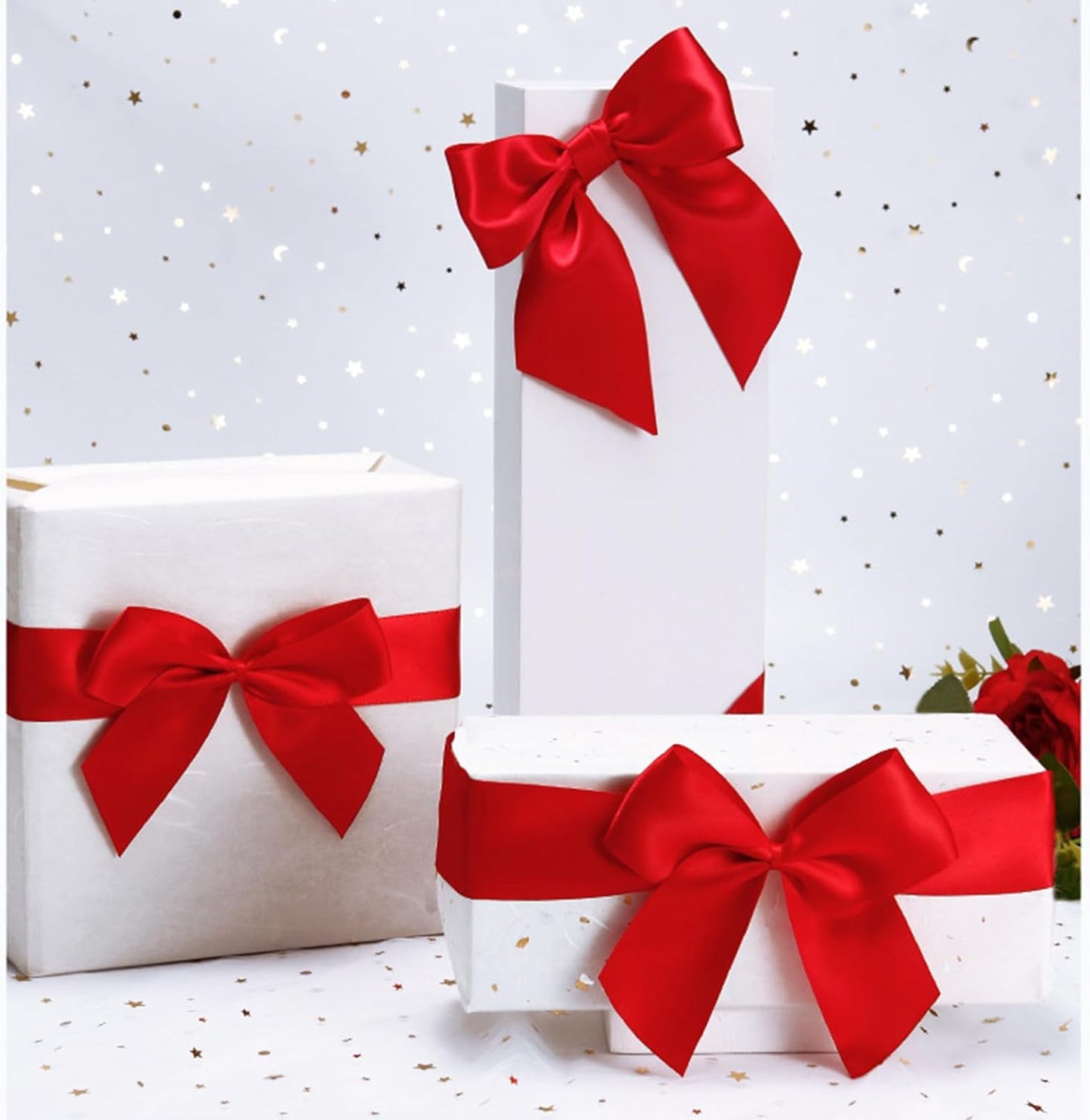 1-1/2" x 100 Yards Red Polyester Satin Ribbon Single Faced Fabric Ribbons for Eternal Roses, Flower Bouquets, Gift Wrapping, Crafts, Bridal Shower, Wedding Decor