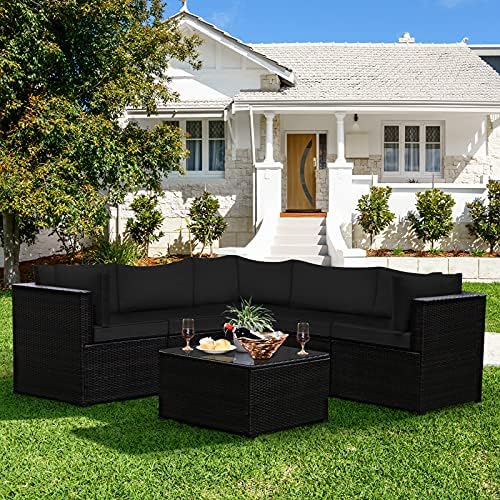 Tangkula 6 Pieces Patio Furniture Set, Outdoor Rattan Sofa Set, Wicker - Image 7