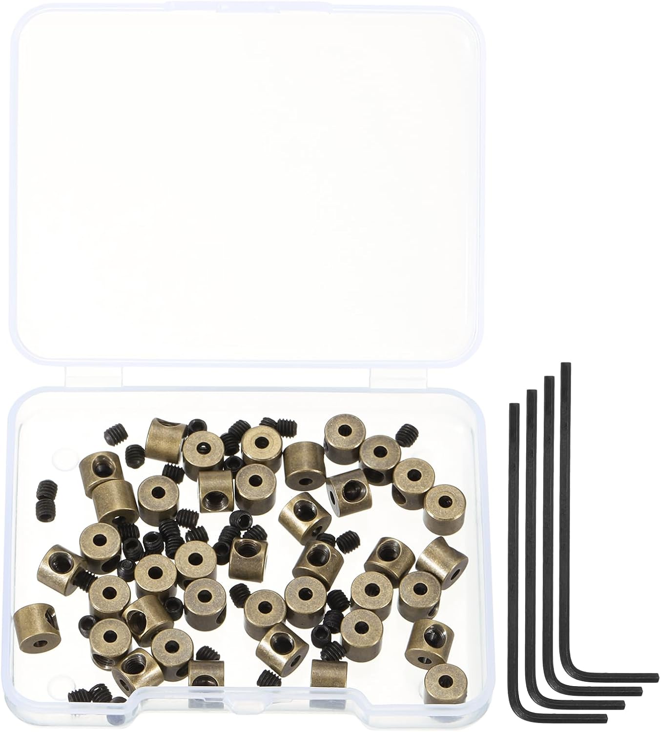 MECCANIXITY 40 Pcs Metal Locking Pin Backs, Locking Pin Keepers Clasp 5mm(H) with 4 Wrench Replacement in Storage Case for Badge, Brooch, Copper Tone