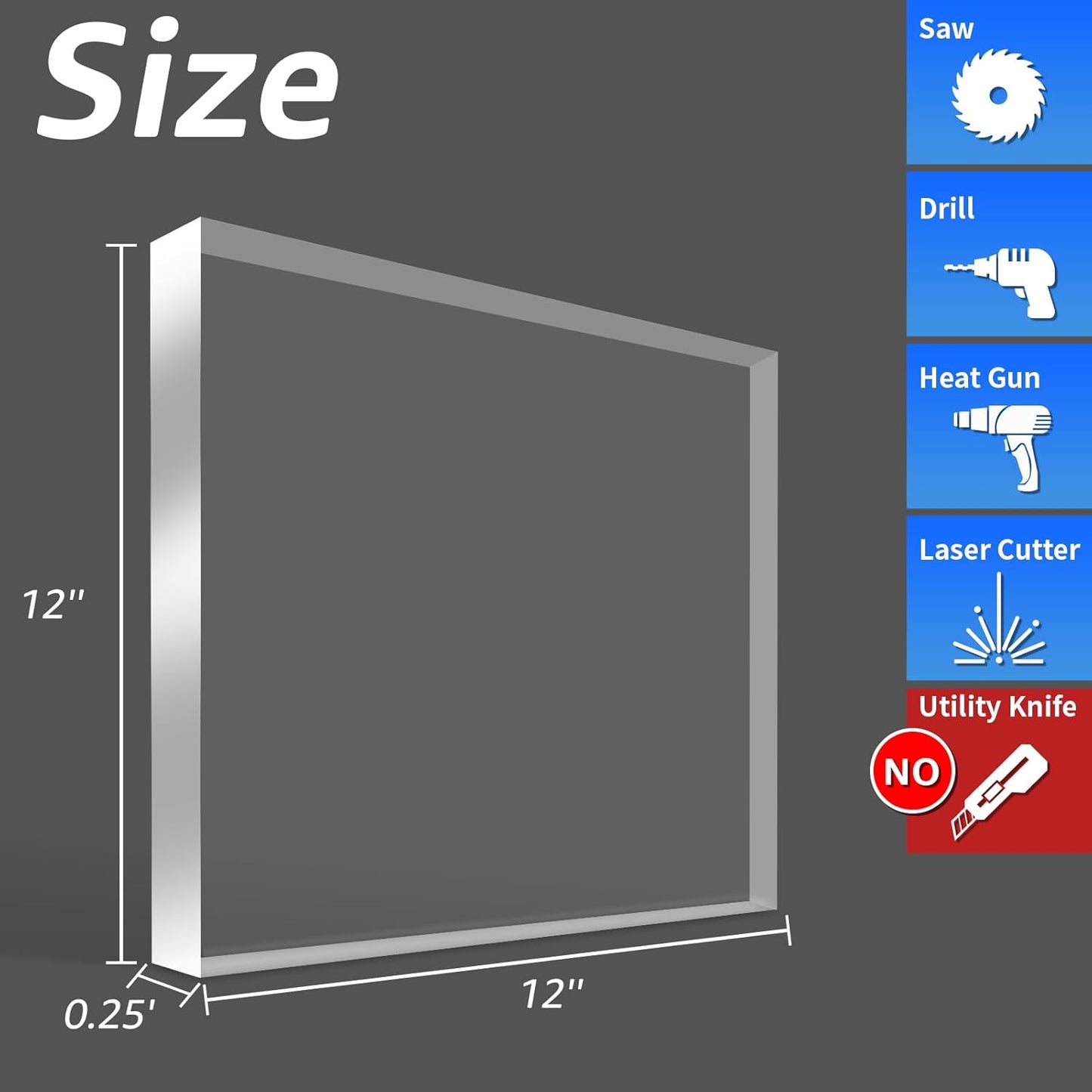 Art3d (2 Pack) 1/4" Thick Plexiglass Sheets - 12" x 12" PET Clear Acrylic Sheets for Art Design, Craft Projects, Signs, DIY in Home, Wedding, Festival,Party,Office