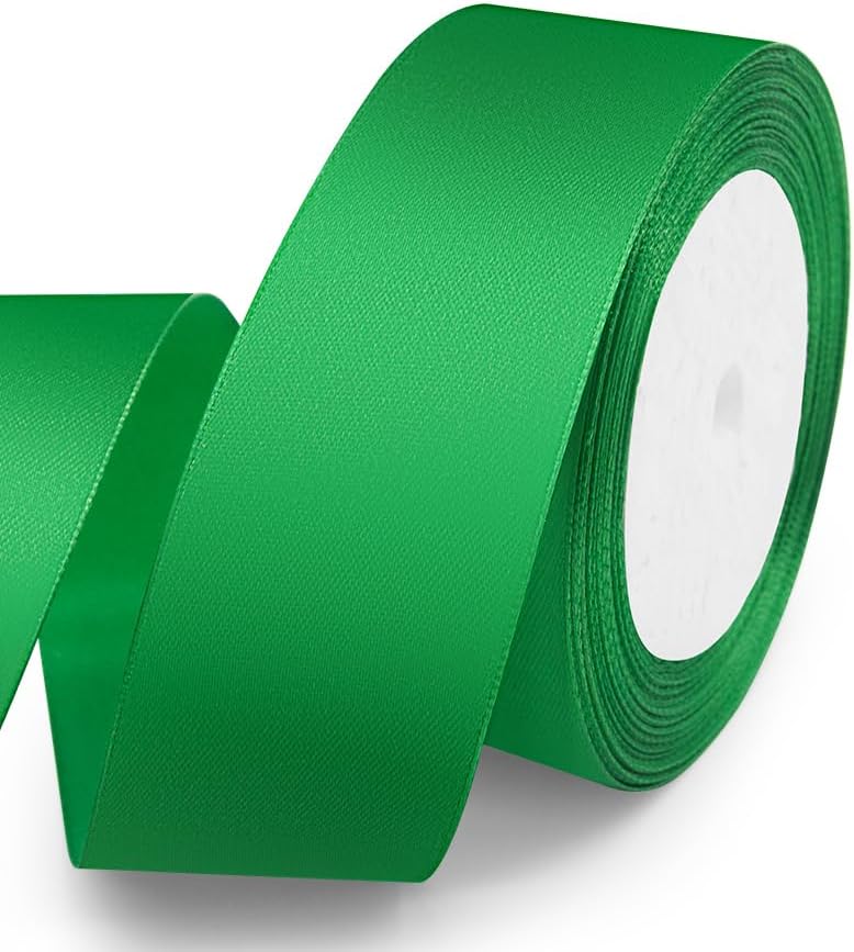 KMER LIFE Green Ribbon 1-1/2 Inches x 25 Yards Satin Ribbons Perfect for Halloween, Wreath, Corset, Floral, Floral Arrangement, Christmas, Wedding Party Decoration, Bow Making & Other Projects