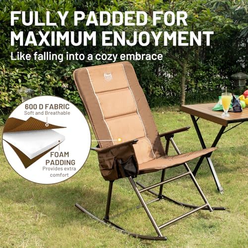 Timber Ridge 3-Level Adjustable Rocking Camping Chair, Padded High Back Outdoor - Image 4
