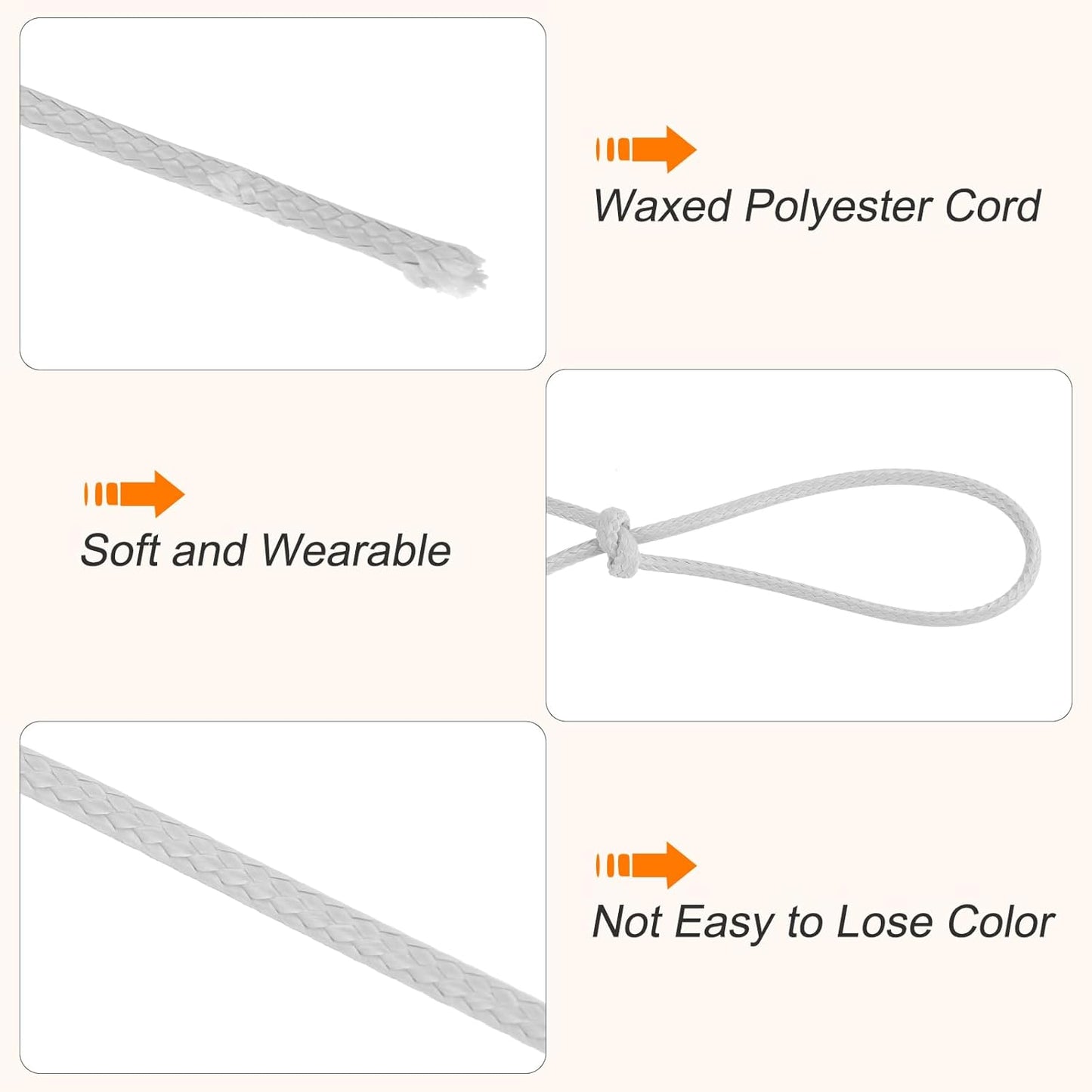 MECCANIXITY Waxed Cord 2.5mm Waxed Polyester Cord 87 Yard Wax String for Bracelet Making, Necklaces, Beading, Jewelry Making and DIY Crafts(Light Gray)