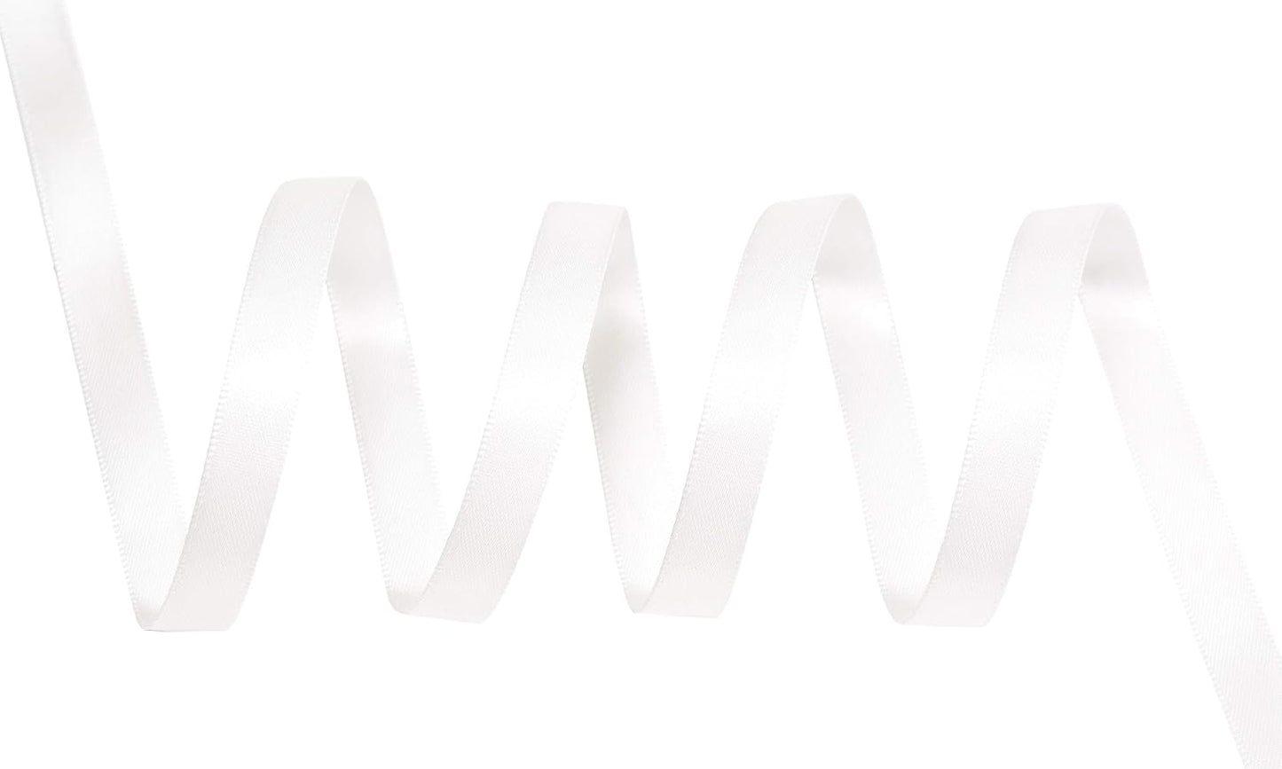 YAMA White Double Faced Satin Ribbon 3/8 Inch 25 Yards Thin White Ribbon for Gift Wrapping Crafts Bows Wedding Party Decoration