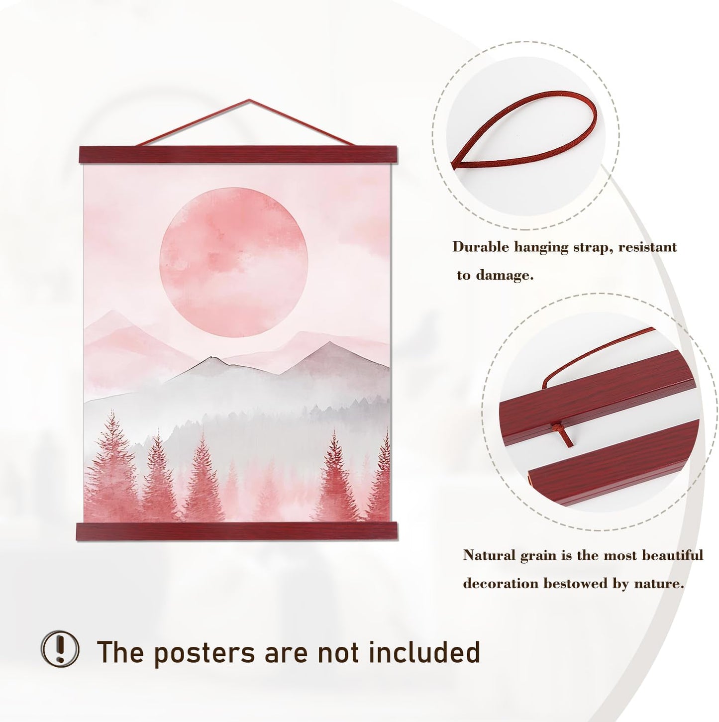 Artmag Magnetic Poster Hanger Frame, 18x24 18x12 18x28 Light Wood Wooden Magnet Canvas Artwork Print Poster Hangers Frames Hanging Kit (Mahogany, 18")