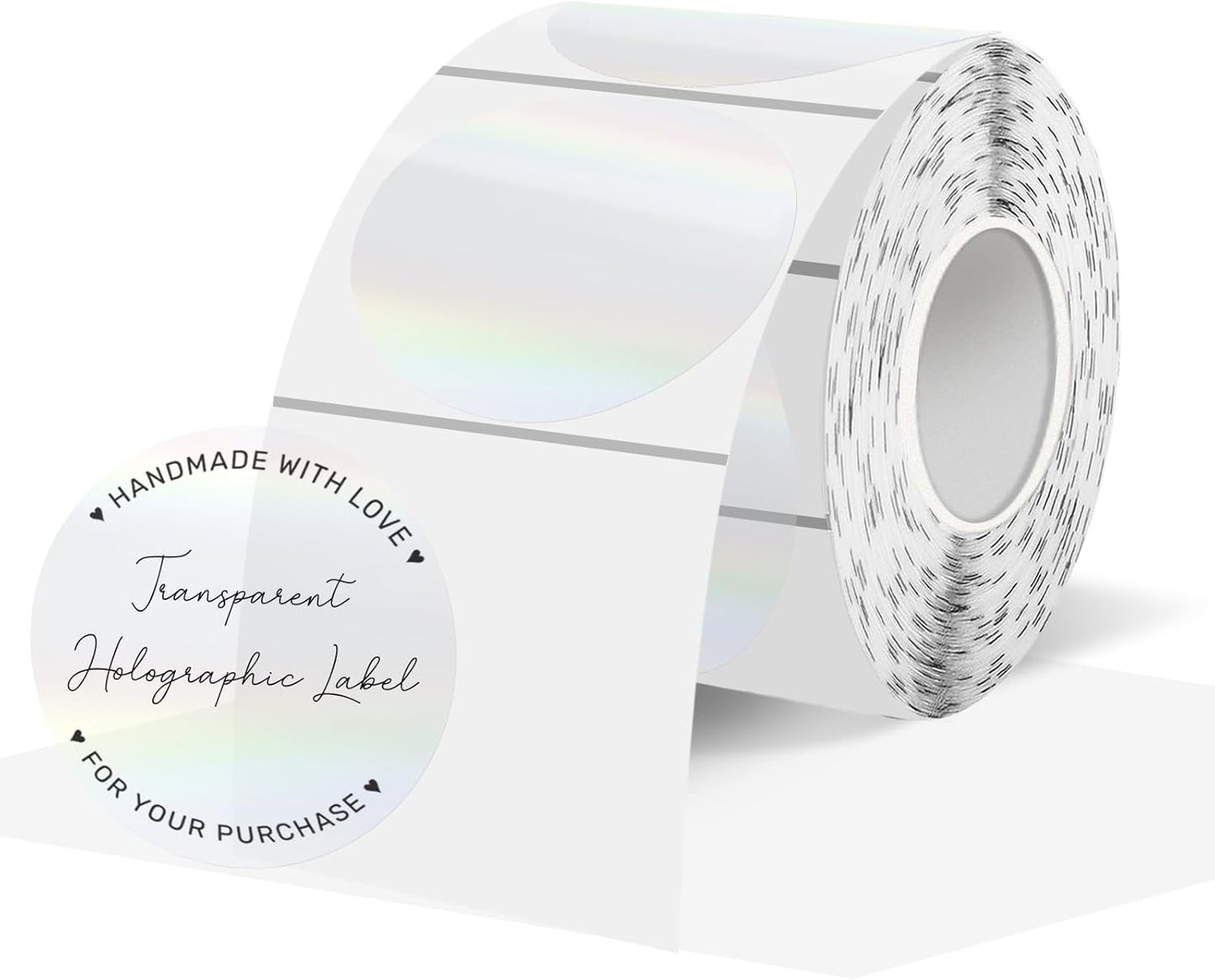 1.5" Round Transparent Thermal Label Stickers, Holographic Clear Direct Thermal Labels-Perforation Line Design& Waterproof- 300 Sheets