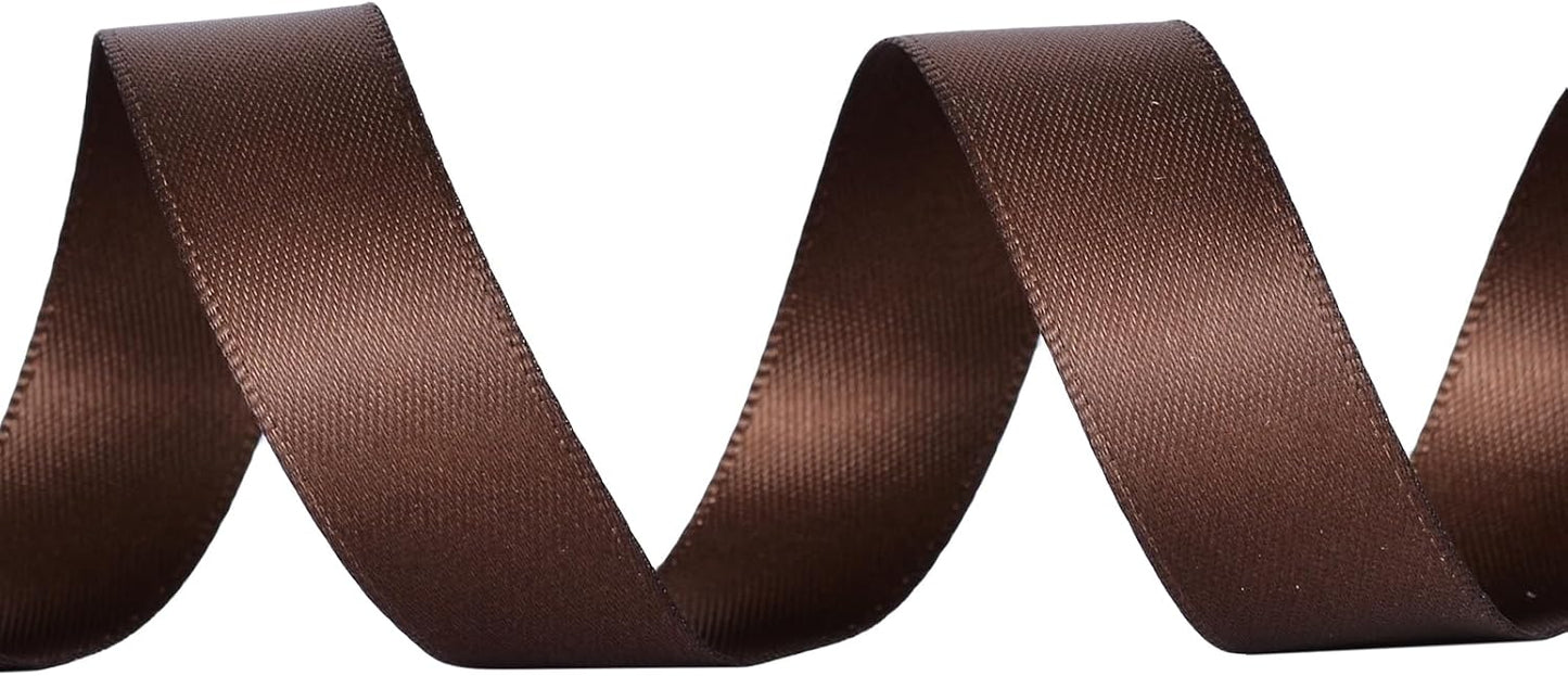 YAMA Brown Double Faced Satin Ribbon 5/8 Inch 25 Yards Brown Ribbon for Gift Wrapping Crafts Hair Bows Wedding Party Decoration