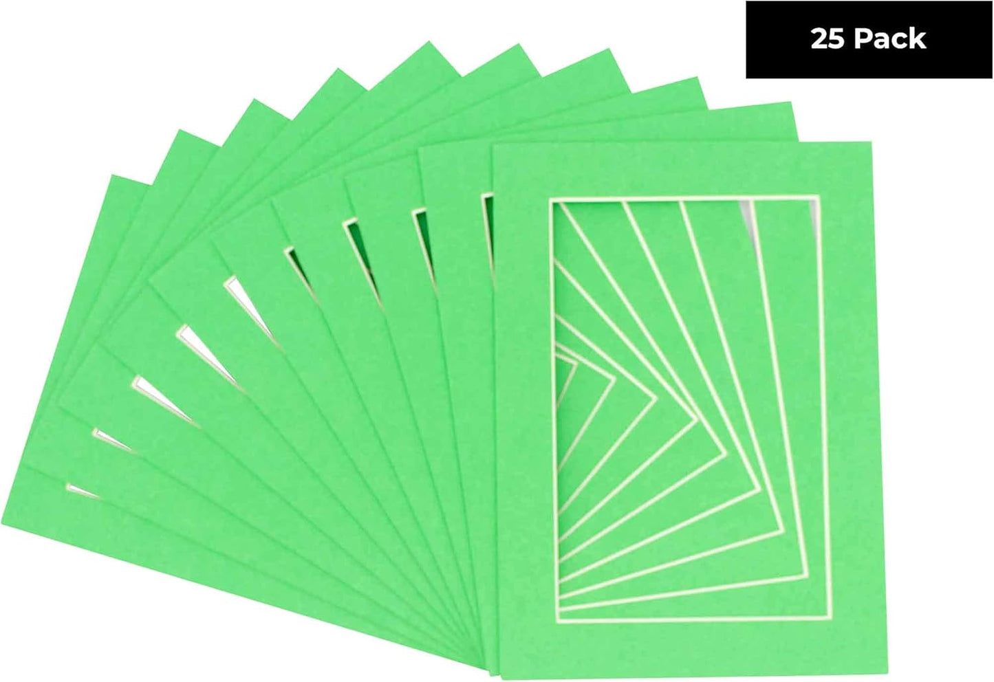 5x7 Mat for 8.5x11 Frame - Precut Mat Board Acid-Free Bright Green 5x7 Photo Matte For a 8.5x11 Picture Frame, Premium Matboard for Family Photos, Show Kits, Art, Picture Framing, Pack of 25 Mats