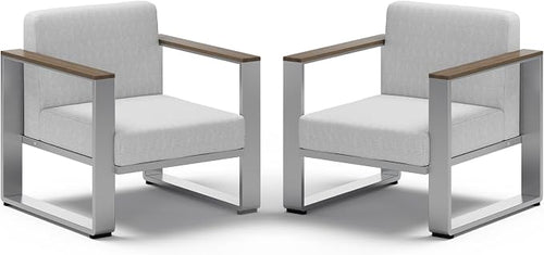 2 Pieces Outdoor Aluminum Armchair, Modern Patio Patio Furniture by ComfCove