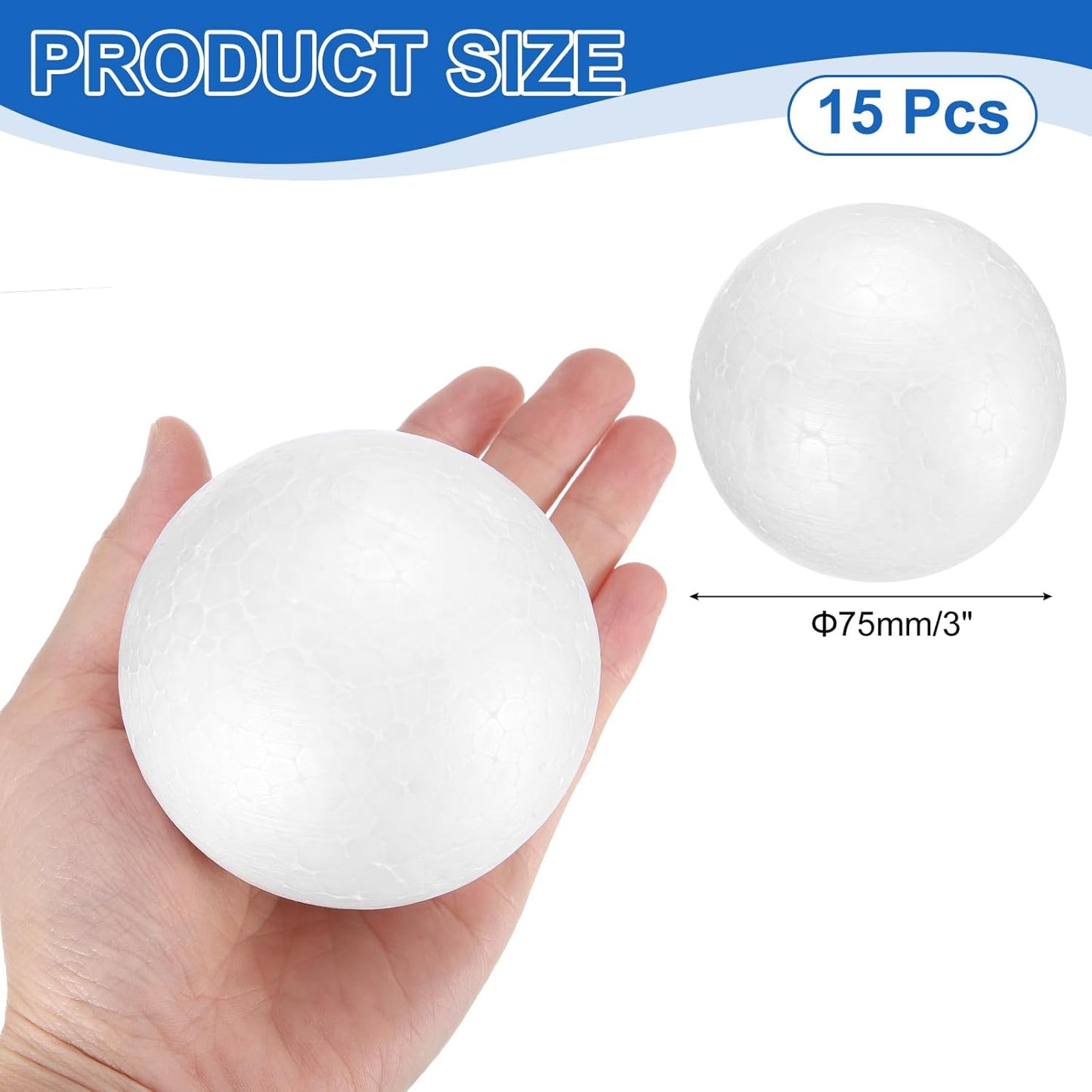 uxcell 15 Pcs White Foam Balls, 3 Inch Polystyrene Craft Foam Balls Solid Round Ball for Art, Household, DIY, Party Decorations