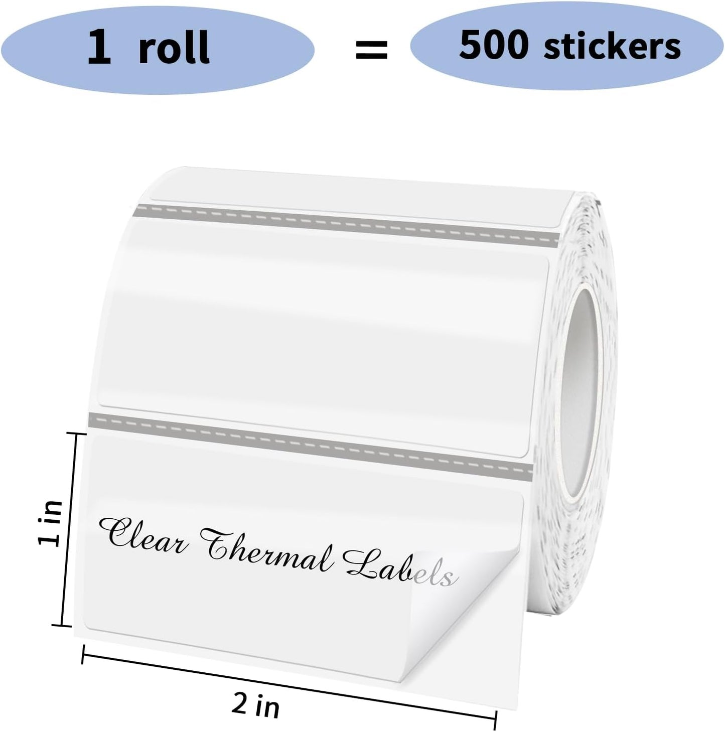 1" x 2" Transparent Thermal Label Stickers,Waterproof Thermal Printer Sticker Labels for Gift Wrapping, Self-Adhesive Name Price Tag DIY Custom Logo Design (500 pcs,Clear)