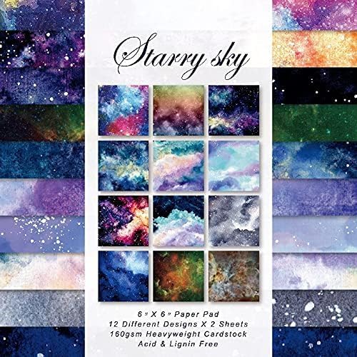 Scrapbook Paper Pad 6x6 Sky Night Celestial Single-Sided Decopodge Paper,Colorful Cardstock Paper Scrapbooking DIY Decorative Background Cardmaking Supplies,Junk Journal Craft Paper-24Pcs