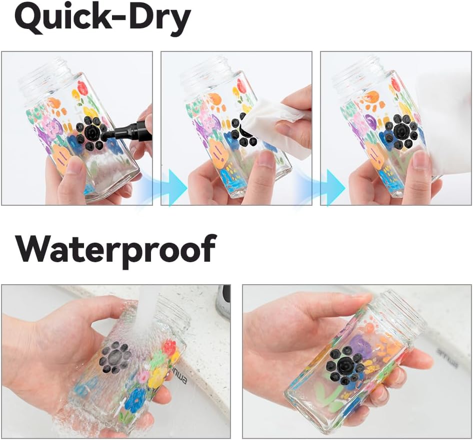 TRANSON 2 Black Permanent Paint Markers for Fabric Rock Craft Diy Painting Medium Tip Oil Based Waterproof