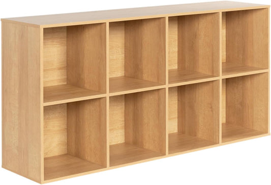 Wooden 8-Cube Storage Organizer with Closed Back Panel, 11in Cube Shelf Opening, Bookshelf, Display Shelf,Closet Cabinet for Home and Office,Natural Oak