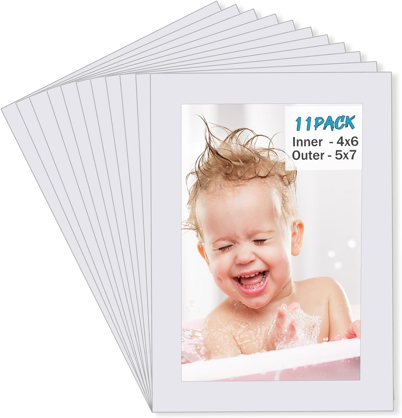 Egofine 5x7 White Picture Mats Pack of 11, Frame Mattes for 4x6 Pictures, Acid Free, 1.2mm Thickness, with Core Bevel Cut