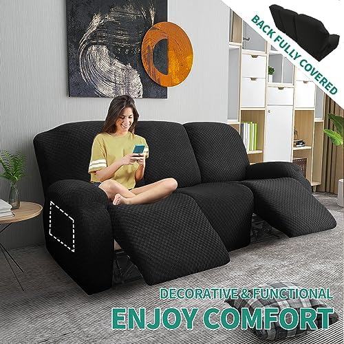 YEMYHOM 8 Pieces Stretch Recliner Sofa Cover Latest Jacquard Reclining Couch - Image 2