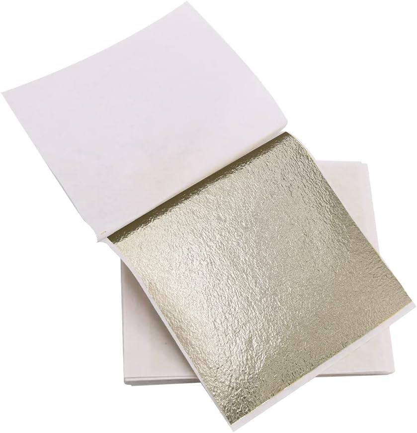 KINNO 100 Sheets Gold Leaf Sheets - KINNO Antique Silver Foil Paper Multipurpose for Home, Wall, Frame, Ceiling, Furniture Decoration, 3.15 by 3.35 Inches