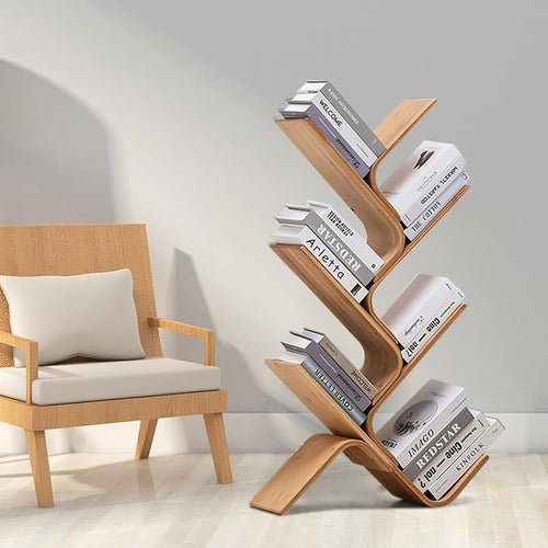 6-Tier Bamboo Tree Modern Bookshelf, Creative Curved Standing Bookcase Rack by briteman