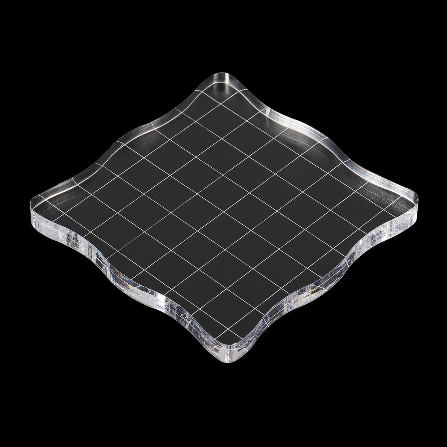 PATIKIL 3" x 3" Acrylic Stamp Block, 2 Pack Clear Stamping Block with Grid Lines Decorative Mounting Blocks Wave for Scrapbooking DIY Crafts Card Making