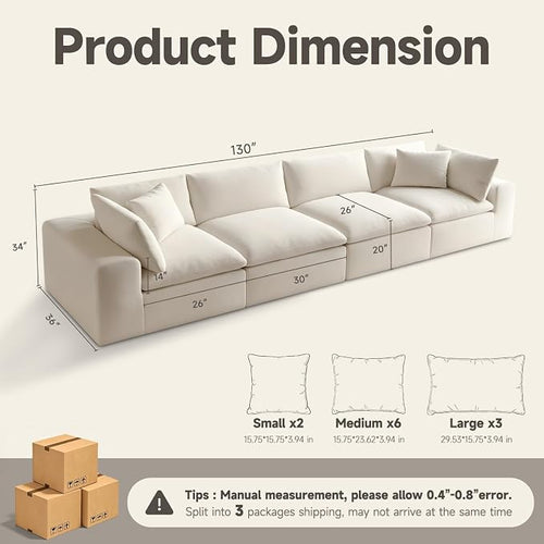 130" Modern Boneless Cloud Couch, Sectional Couches - Image 2