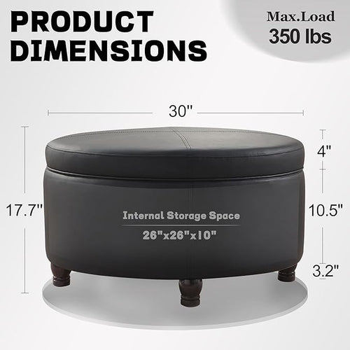30-Inch Round Storage Ottoman, Modern Ottoman Coffee Table - Image 2