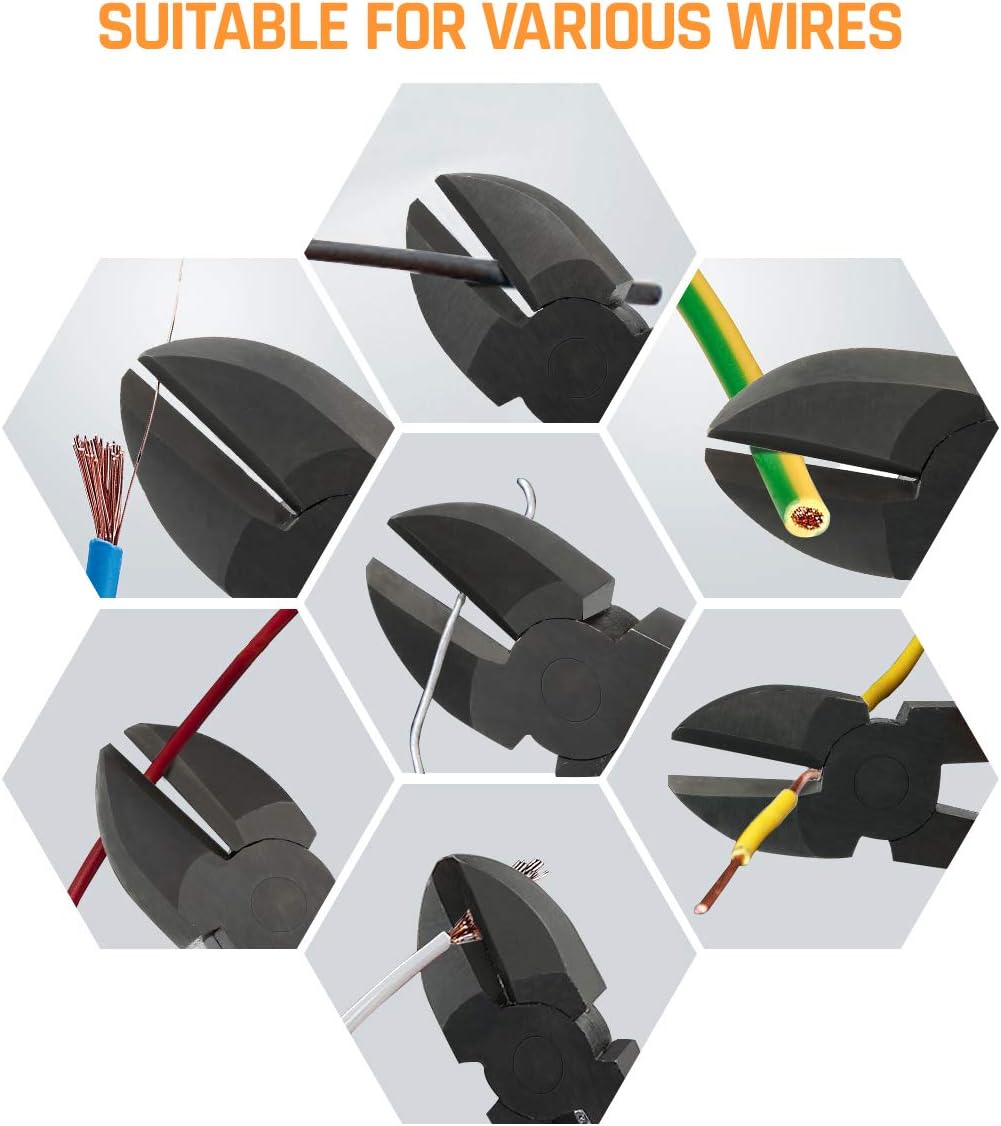 BOENFU Wire Cutters Electrical Heavy Duty CRV Steel, Comfort Grip Diagonal Cutting Pliers for Crafting, Floral Wire, Chicken Wire, Artificial Flowers, Orange, 7.5 Inches