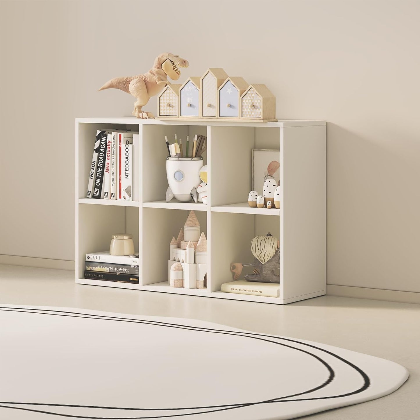 Wood Cube Storage Organizer Closet Cabinet for Living Room Bedroom Study Shelf Bookcase Wooden Floor Standing Open Bookshelf for Kids Home Office Display Storage Cabinet (White, 6-Cube, 11.81in)